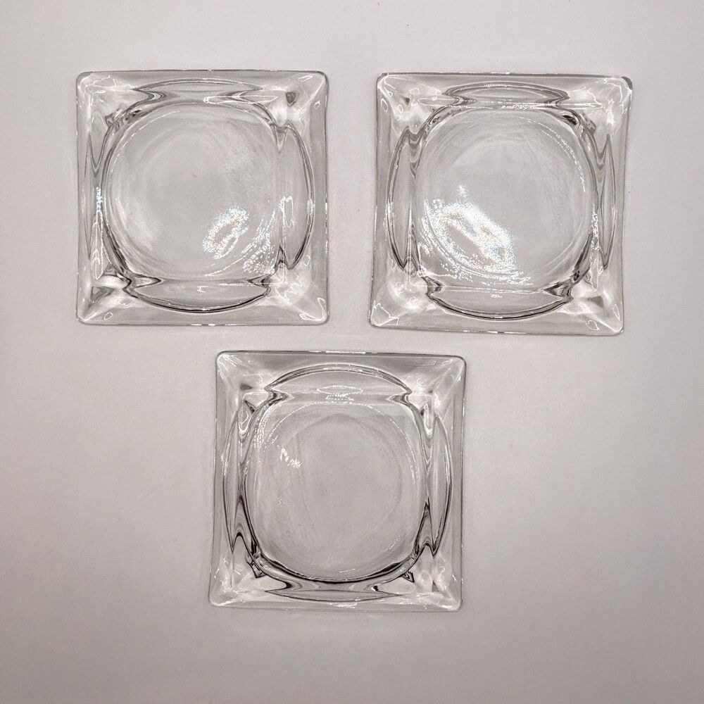 3 Vtg MCM Heavy Clear Glass Ashtray Square 3.5 x 3.5 Mid Century Modern Catchall - Picture 4 of 4